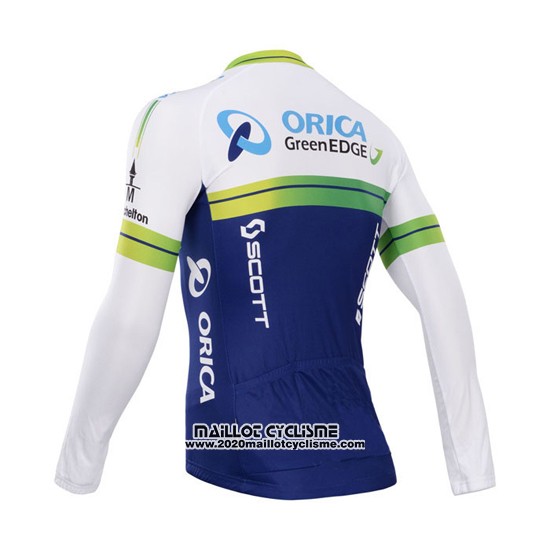 2014 Maillot Ciclismo Orica GreenEDGE Blanc et Bleu Manches Longues et Cuissard